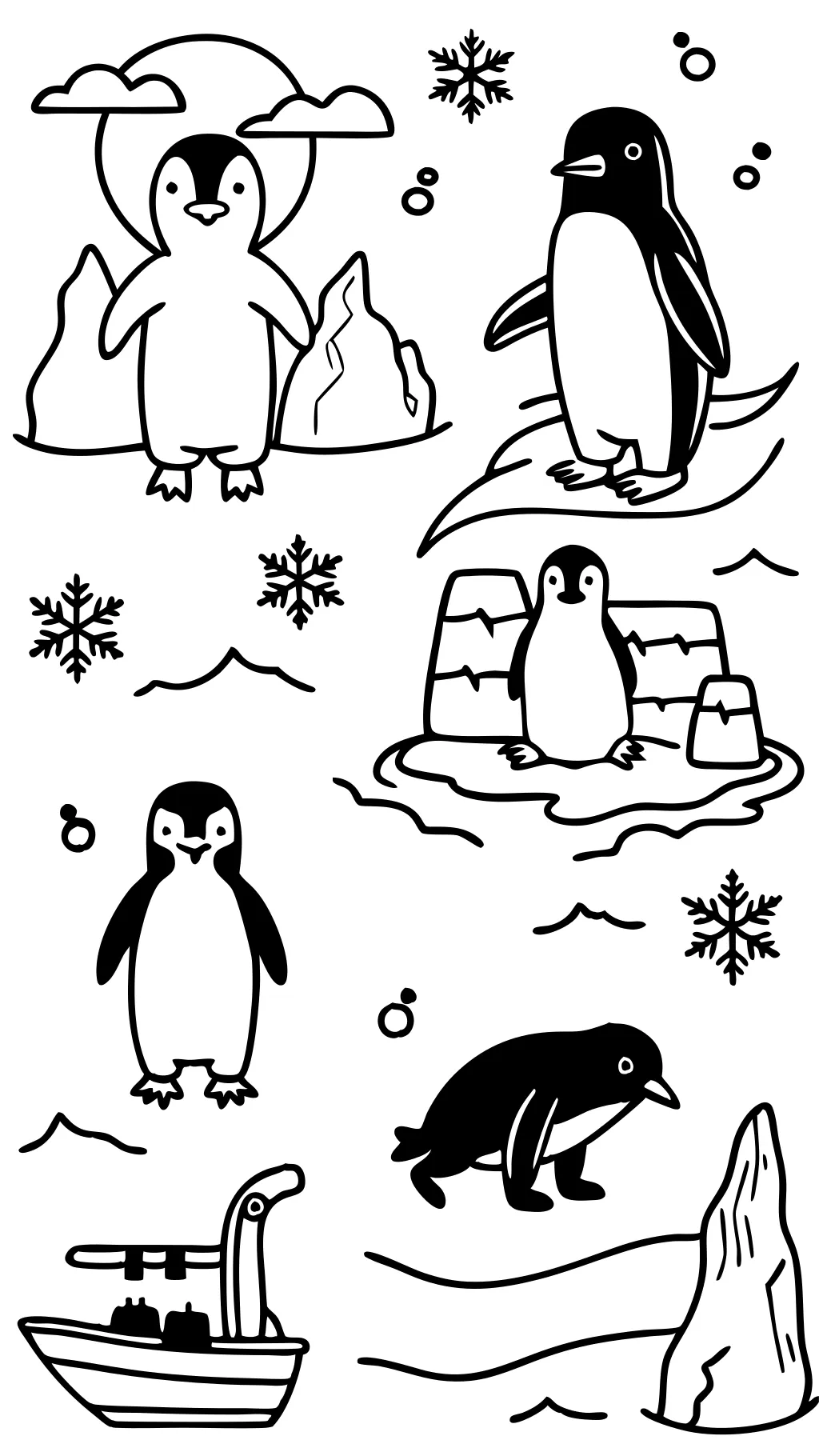 Páginas de color de los pingüinos